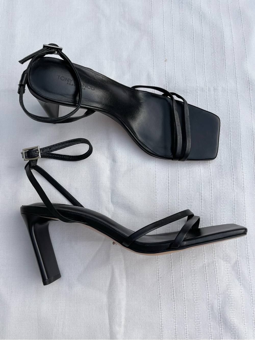 Tony Bianco Corso Sandal in Black Nappa Strappy Ankle‑Buckle High Heel Sandal